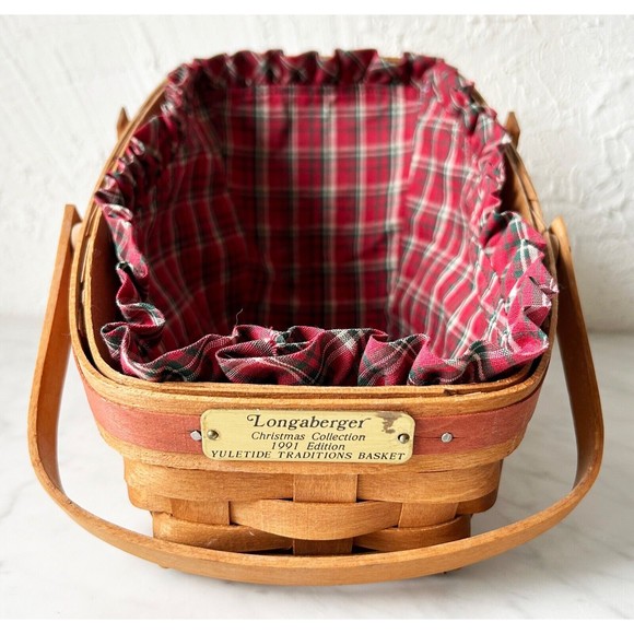 Longaberger Basket Christmas 1991 Yuletide Traditions Basket Plaid Fabric Liner - Picture 3 of 14